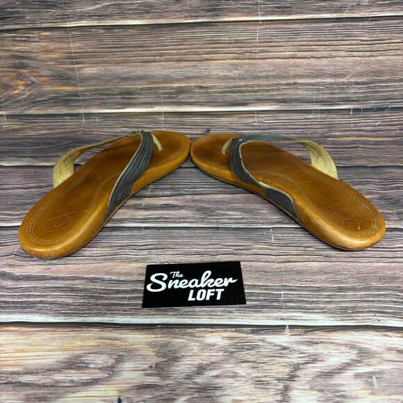 OluKai Wana Brown Leather Women's Thong Sandals - Picture 5 of 8